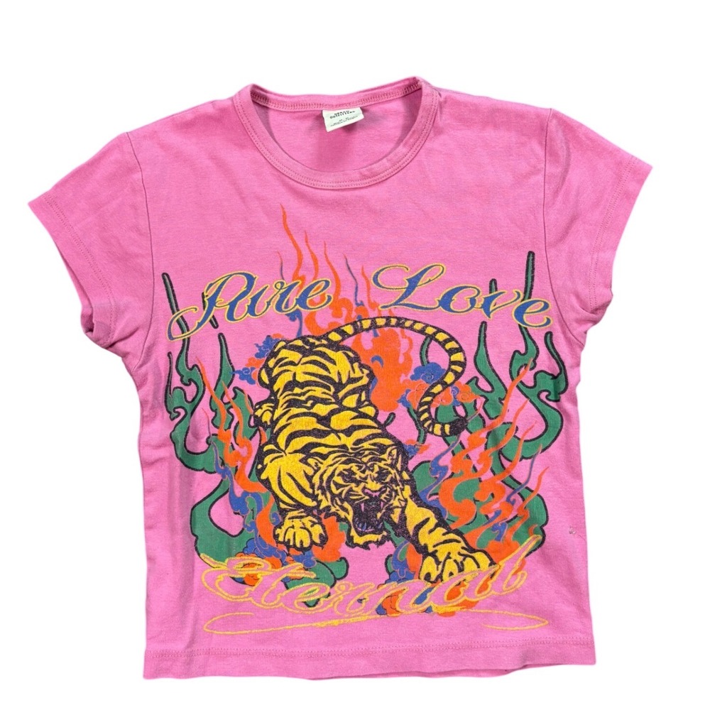 Y2K Pink Ed Hardy Style Urban Outfitters Tiger Baby T Size M